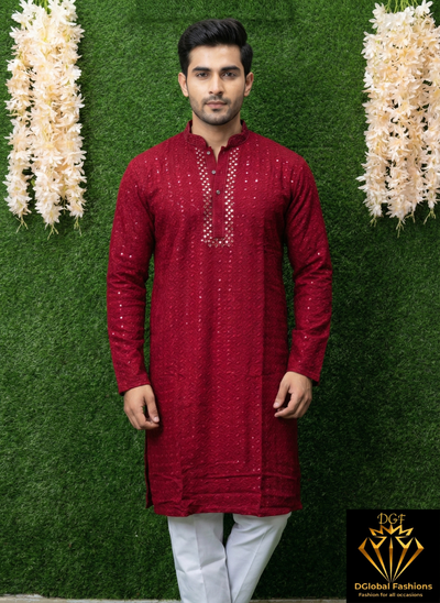 Chikankari Kurta Set with Mirror & Sequin Work