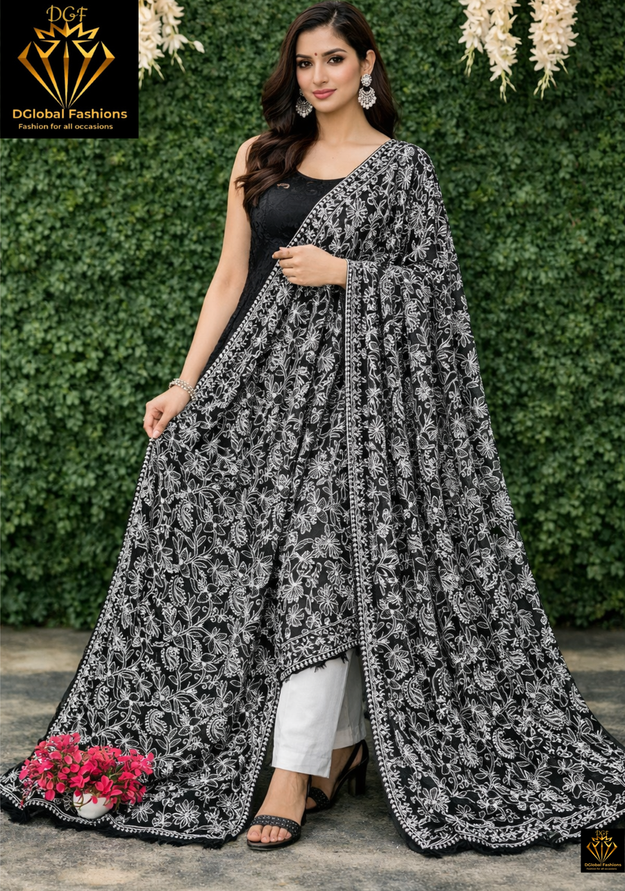 Lucknowi Chikankari Full Jaal Hand Embroidered Georgette Dupatta