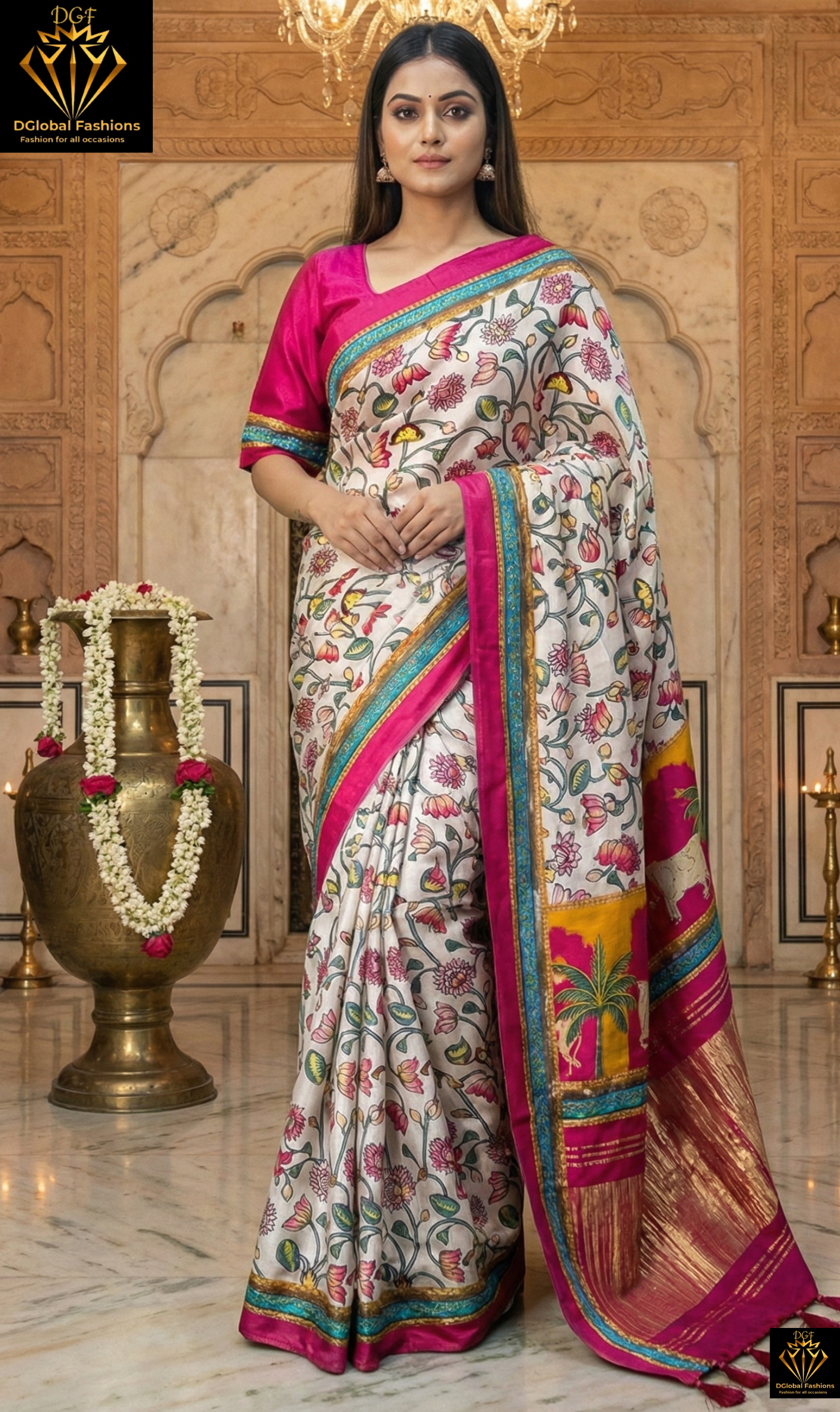 Gaji Silk Kalamkari Saree with Rajwadi Pallu