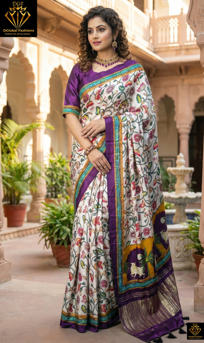 Gaji Silk Kalamkari Saree with Rajwadi Pallu