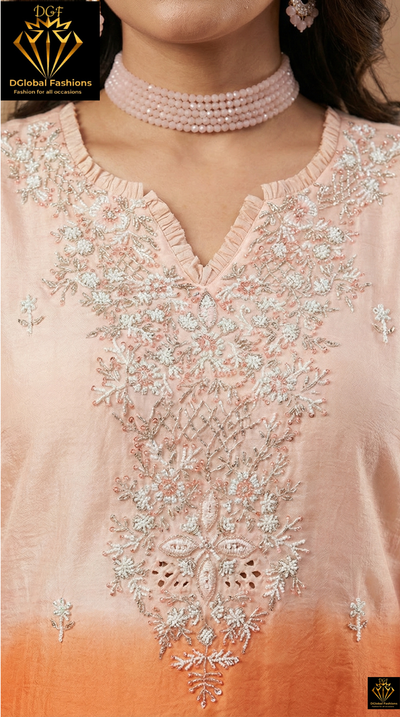 Ombré Chinon Kurta & Sharara Suit Set with Hand-Embroidered Sequin, Pearl & Cutdana Work and Chiffon Dupatta