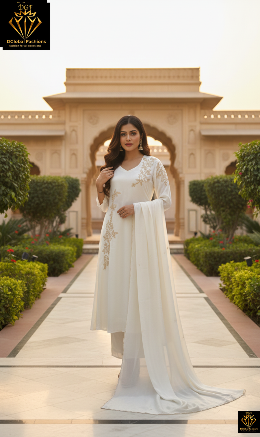 A‑Line Chinon Suit Set with Sequins, Pearls & Cutdana Embellishment