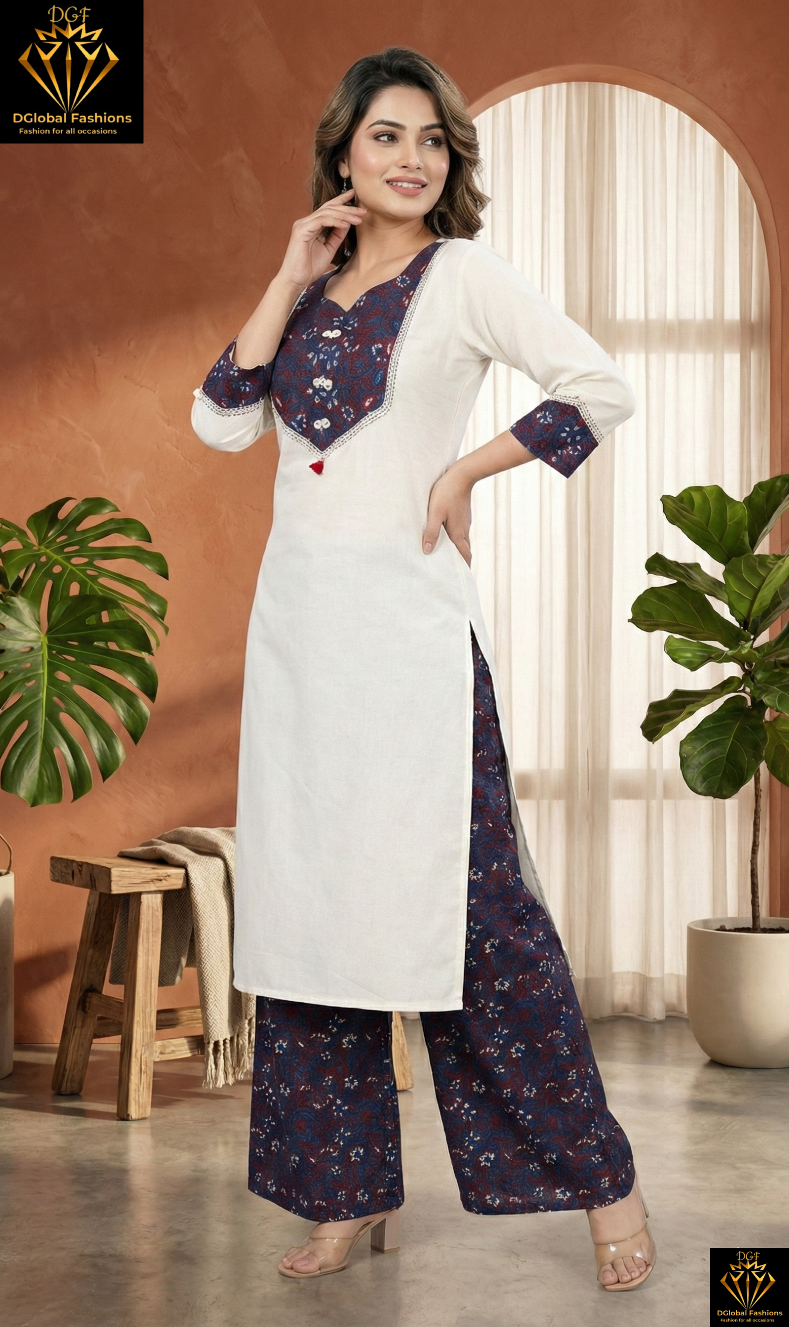 Cotton A-Line Kalamkari Patch Kurta & Pant Set