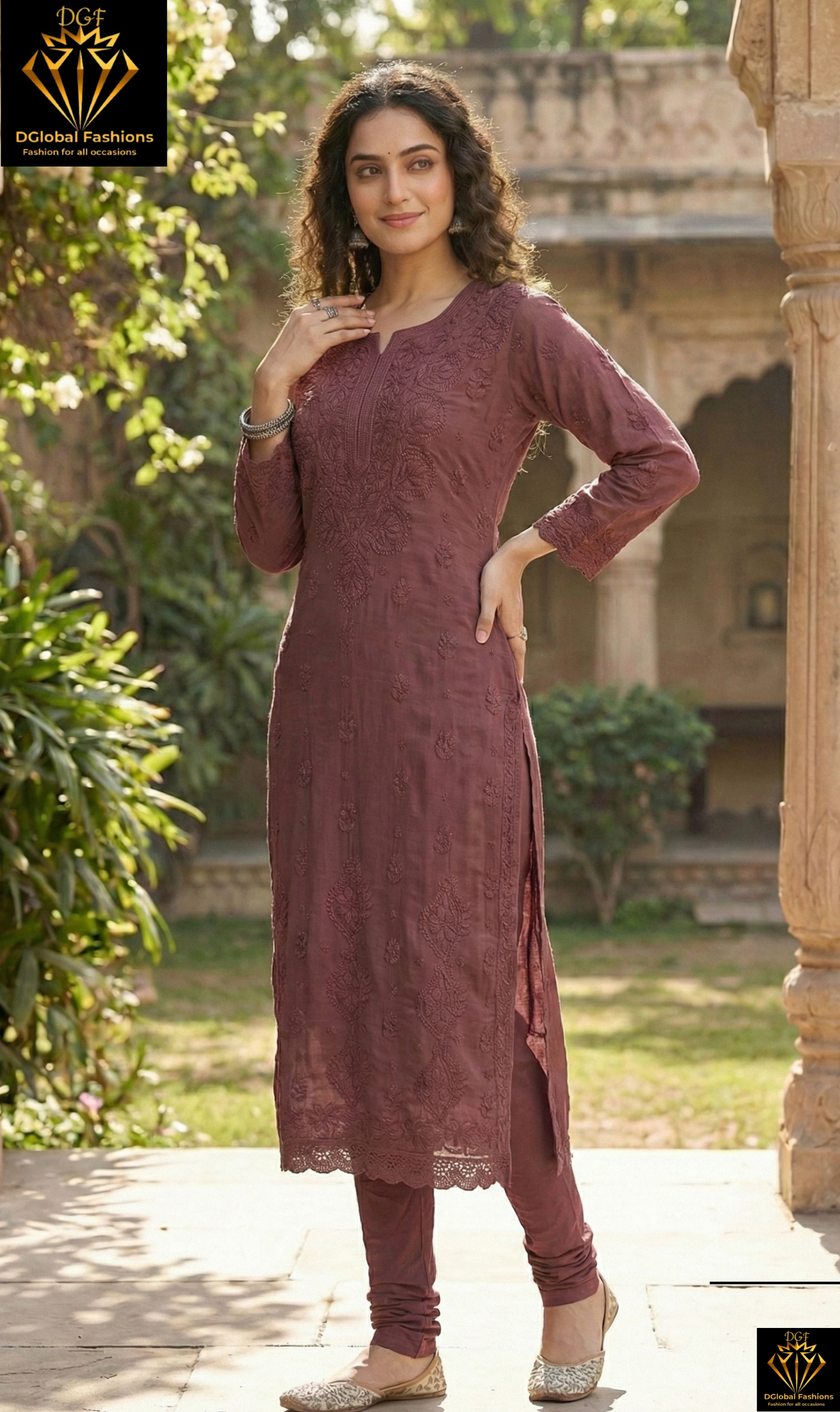 Lucknowi Chikankari Kurti – Viscose Georgette with Handwork & Lace