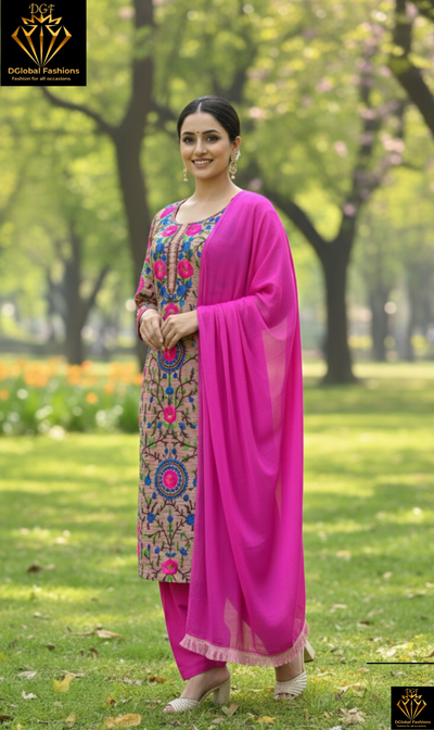 Phulkari Patiala Suit Set with Hand Embroidery