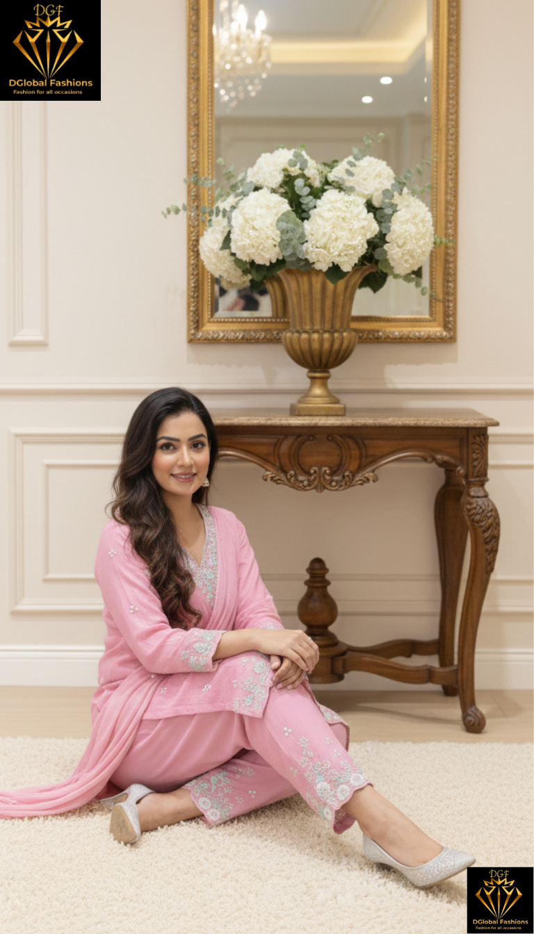 Chinnon Kurta Palazzo Suit Set with Pearl, Cutdana & Sequin Hand-Embroidery Work and Chiffon Dupatta