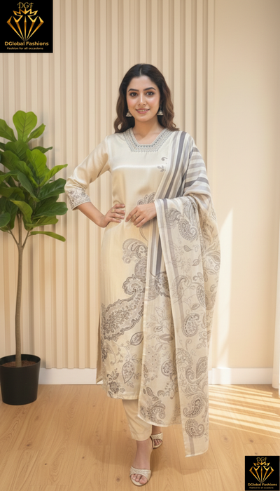 Muslin silk suit set embroidery