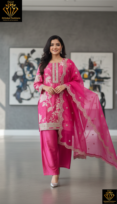 Pink palazzo suit set with embroidered dupatta