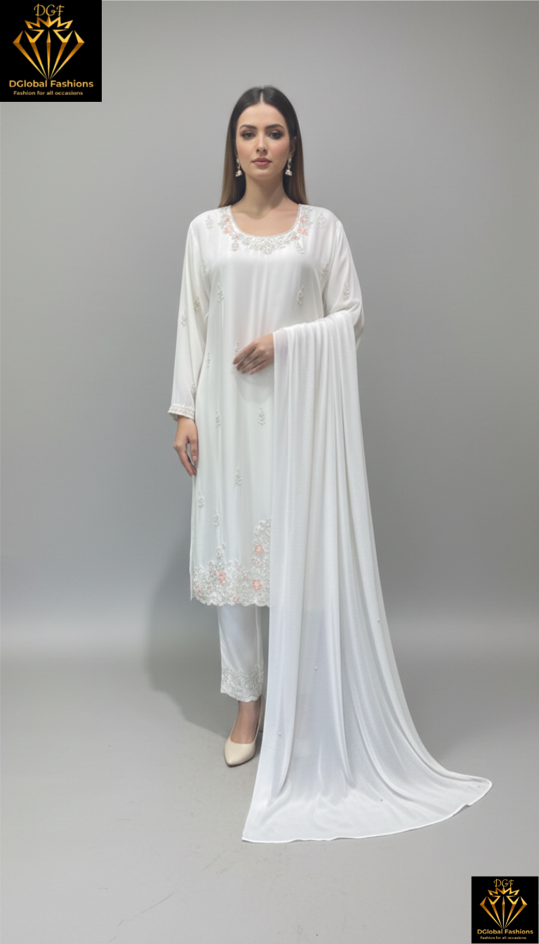Crepe Suit Set with Cutdana & Pearl Handwork and Chiffon Dupatta