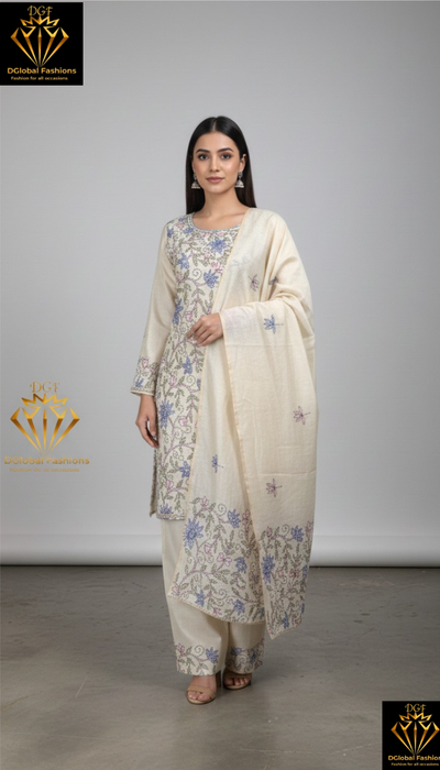 Elegant Kantha Embroidered Suit Set with Dupatta – Traditional Ethnic Wear