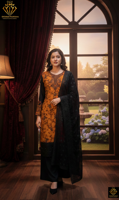 Georgette 3-Piece Suit Set with Fully Embroidery Dupatta