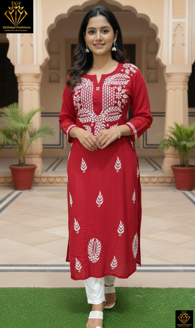 Lucknowi Chikankari Kurti – Hand Embroidered
