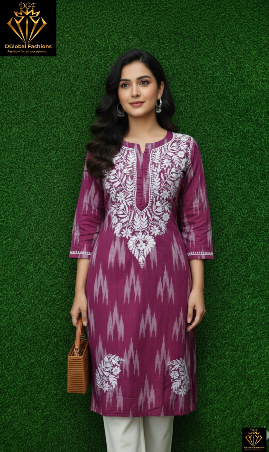 Ikkat chikankari embroidered kurta