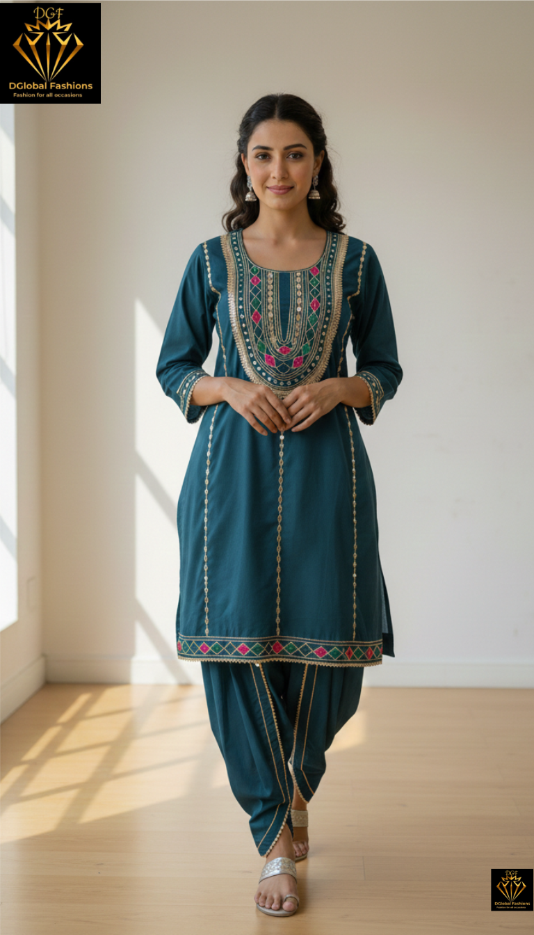 Embroidered kurta set with dhoti pants
