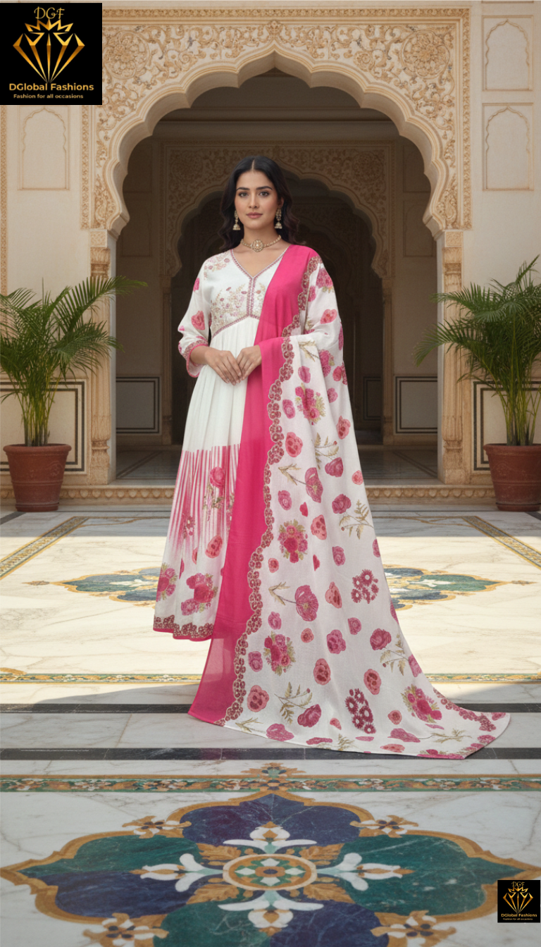 Printed Cotton Anarkali Gown Set with Matching Cotton Dupatta 2-Piece Ethnic Wear