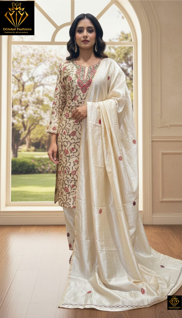Elegant Kashmiri Embroidered Suit with Dupatta