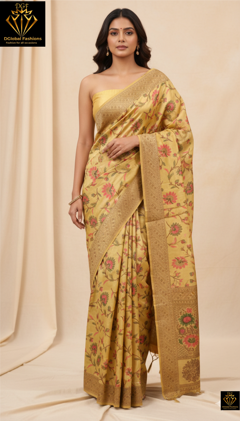 Banarasi Silk Floral Design Saree with Traditional Woven Motifs