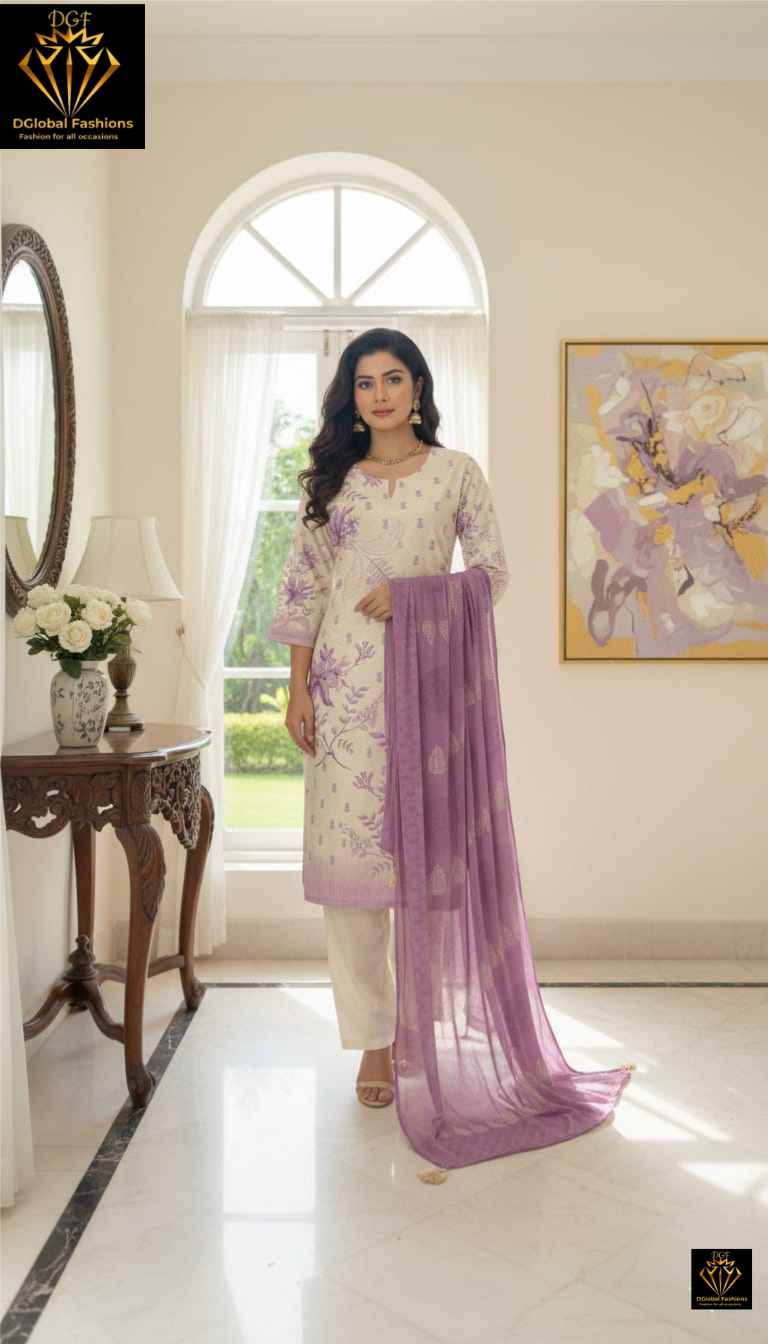 Elegant Lavender Floral Printed Pant Suit Set
