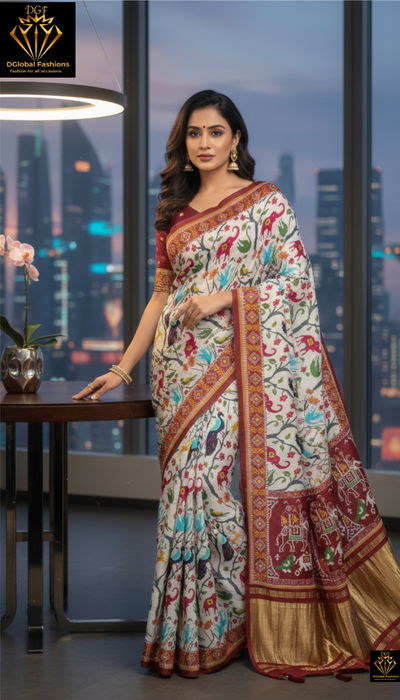 Gaji Silk Kalamkari Saree with Rajwadi Pallu