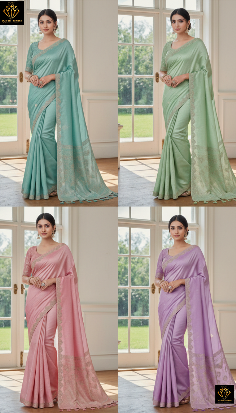 Tissue shimmer saree with swarovski stone border with stitched blouse