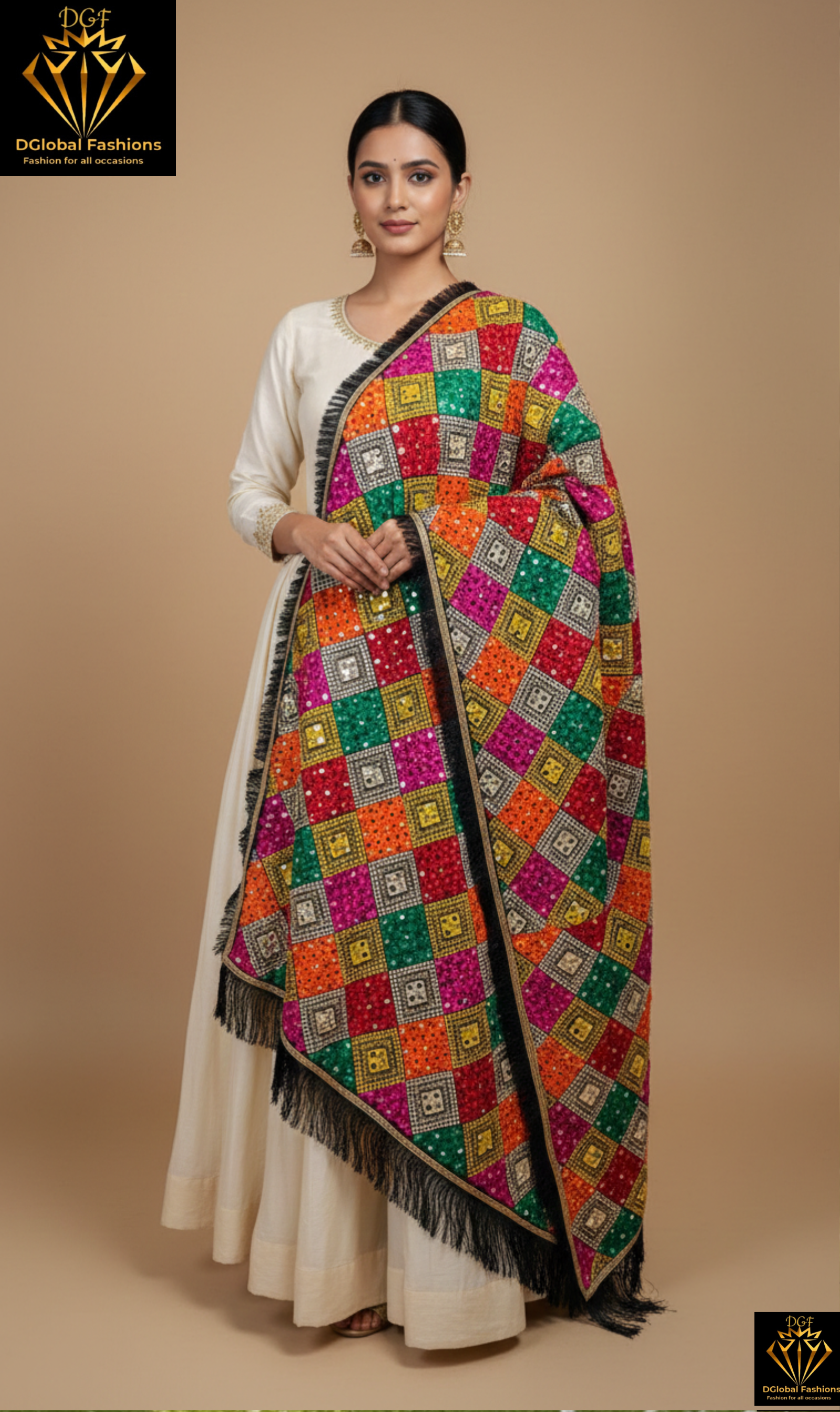 Multicolour Phulkari Embroidery Dupatta