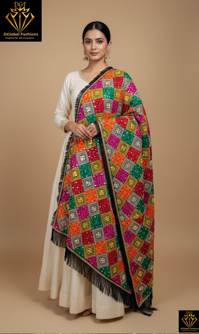 Multicolour Phulkari Embroidery Dupatta