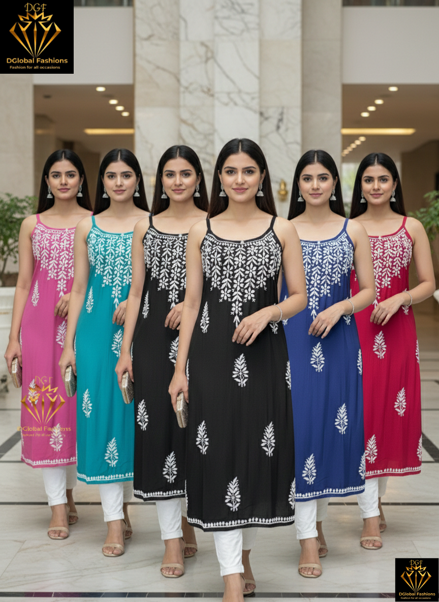 Lucknowi Chikankari Strappy Long Kurta