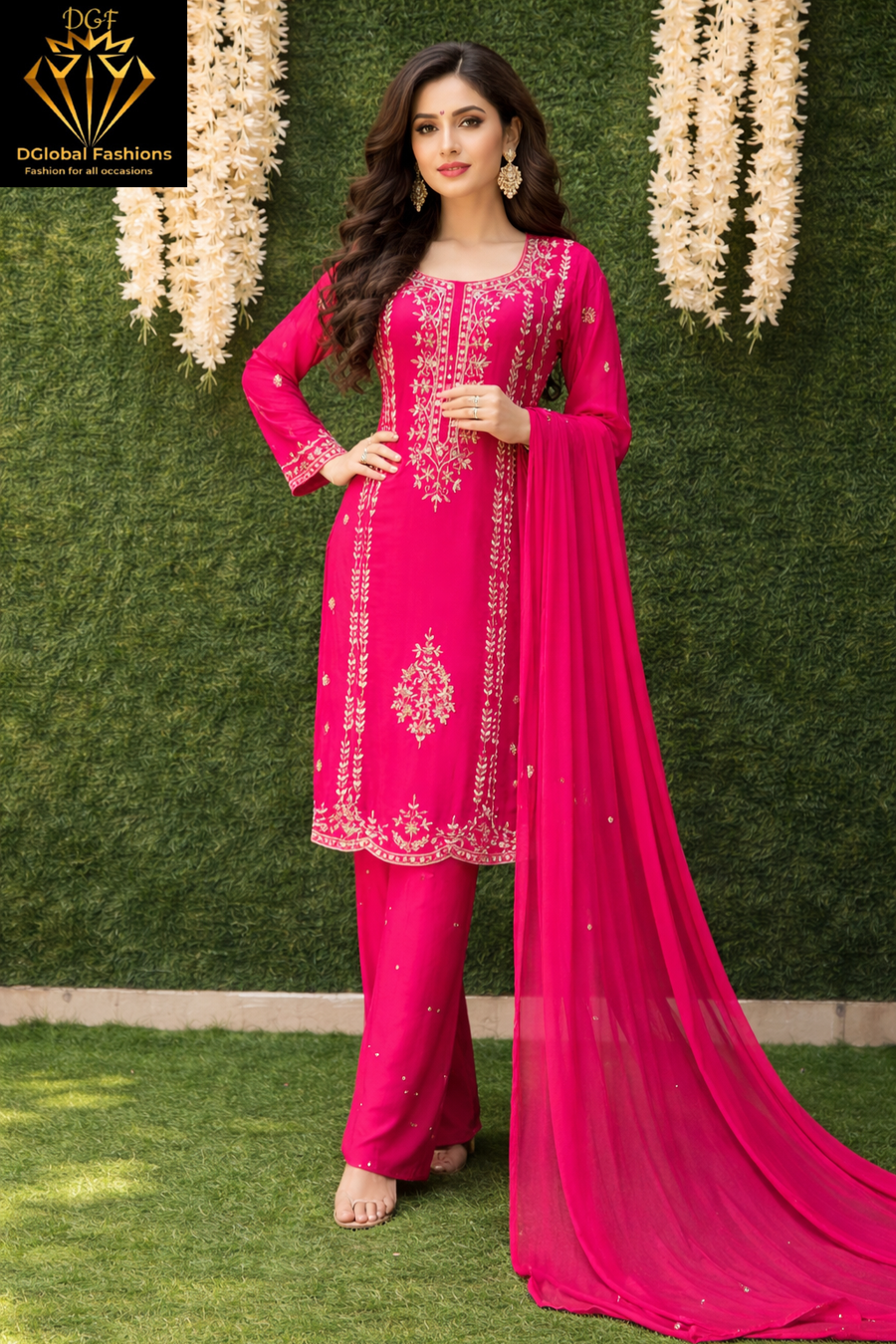 Hand-Embroidery Crepe Palazzo Suit with Pearl & Cutdana Work and Chiffon Dupatta