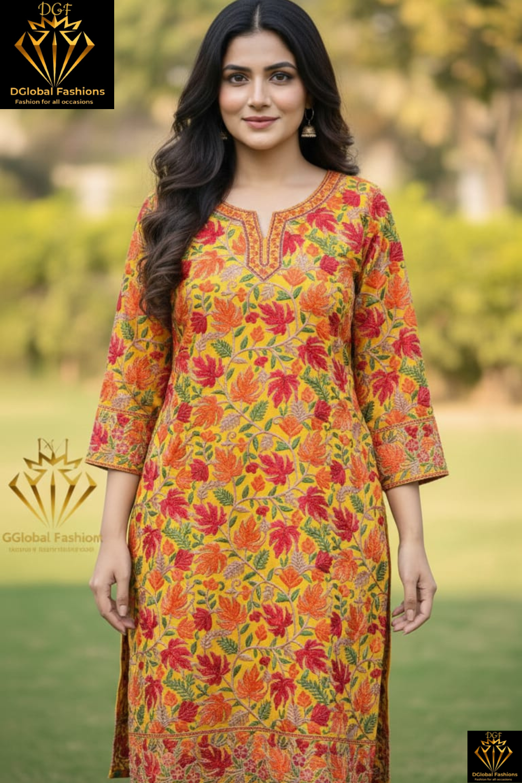 Georgette Kashmiri Kurti with All-Over Multicolor Embroidery Jaal