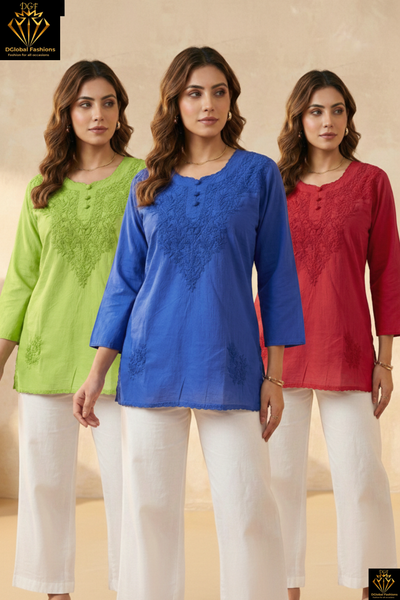 Lucknowi Chikankari Dobby Short Top
