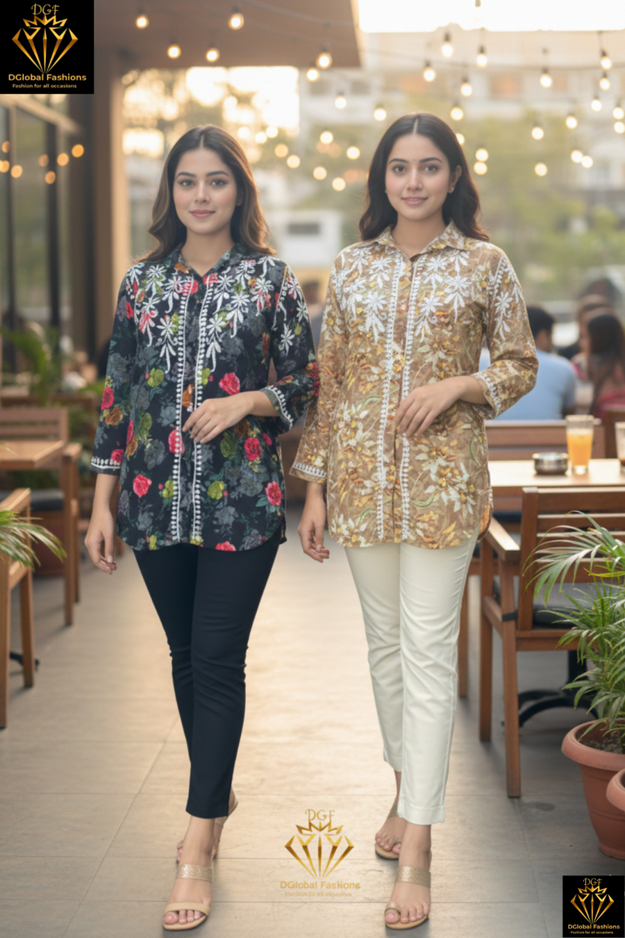 Mul Print Lucknowi Chikankari Shirt-Style Top