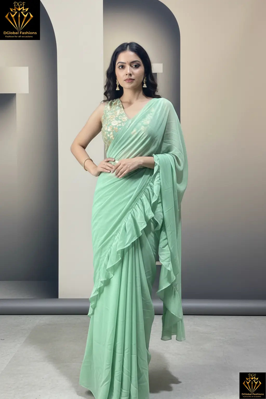 Printed Pre-Draped Saree with Stitched Blouse Ready-to-Wear Saree