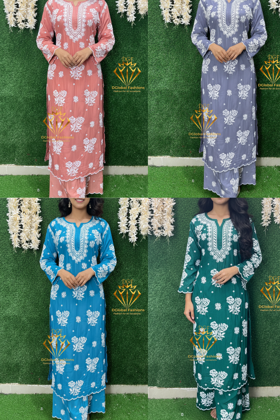 Stylish Crepe Lucknowi Chikankari Kurta Set with Scalloped Border