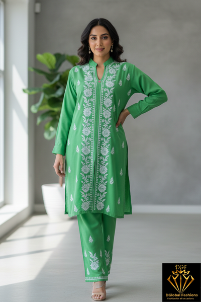 Lucknowi Chikankari Rayon Co-Ord Set with Hand Embroidery