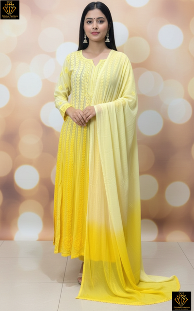 Lucknowi Chikankari Ombré-Dyed Georgette Anarkali Suit