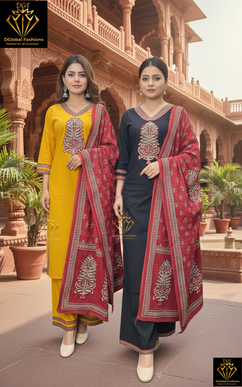 Cotton Suit Set with Hand Block Ajrakh Dupatta