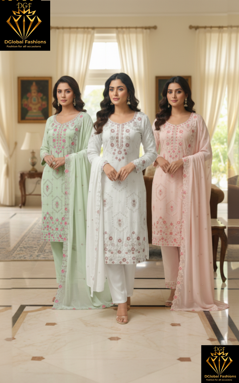 Georgette Suit Set with Resham Embroidery & Stone Work