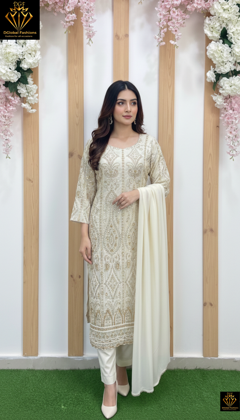 Zardozi Work All-Over Kurta in Tissue Shimmer Fabric