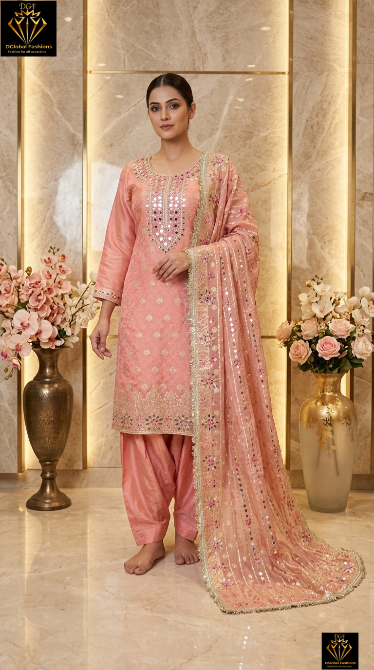 Banarasi Suit with Real Mirror & Gota Patti Handwork with Floral Banarasi Dupatta and Patiala Shalwar