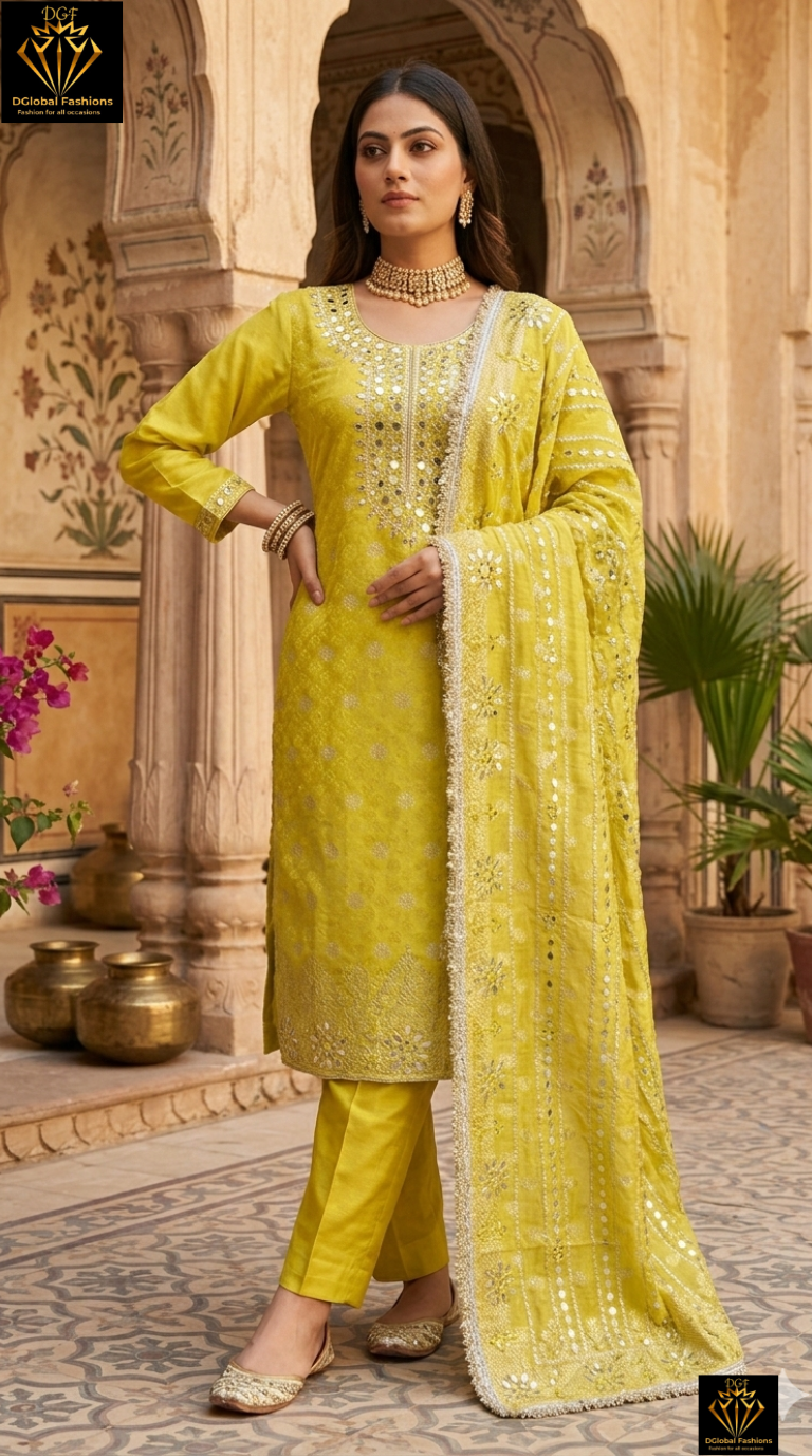 Banarasi Suit with Real Mirror & Gota Patti Handwork and Floral Banarasi Dupatta
