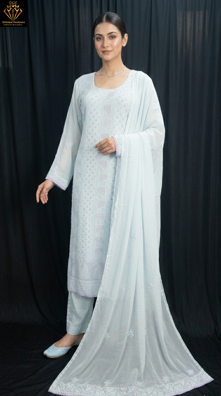 Lucknowi Chikankari Kurta & Dupatta Set with Cutdana Handwork