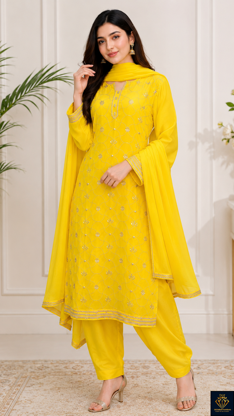 Lucknowi Chikankari Kurta Dupatta Set with Mukaish Work