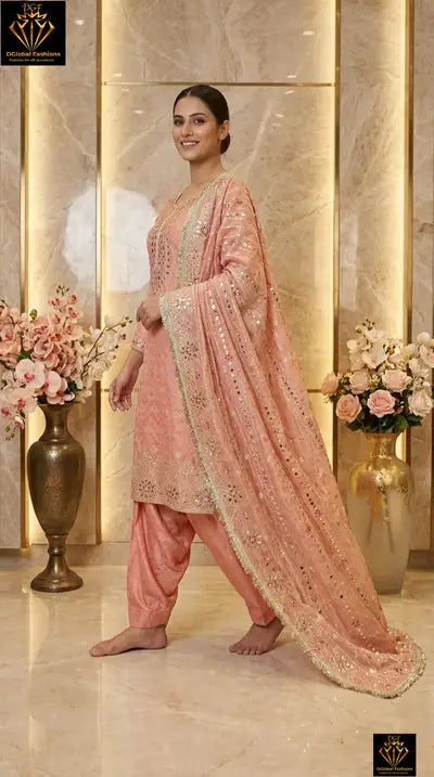 Banarasi Suit with Real Mirror & Gota Patti Handwork with Floral Banarasi Dupatta and Patiala Shalwar
