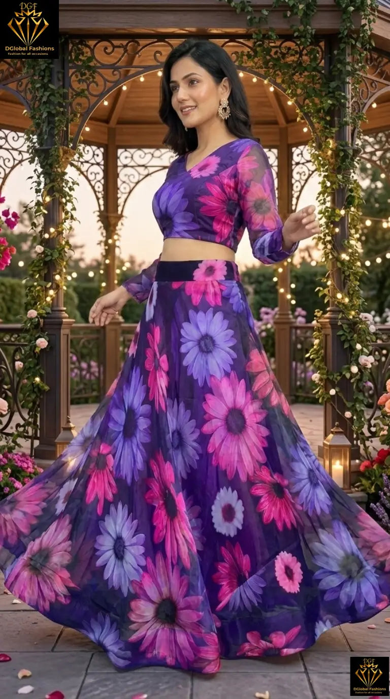 Multi-Color Elegant Floral Organza Silk Lehenga Choli with Designer Fancy Blouse