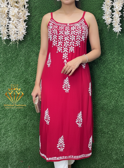 Lucknowi Chikankari Strappy Long Kurta