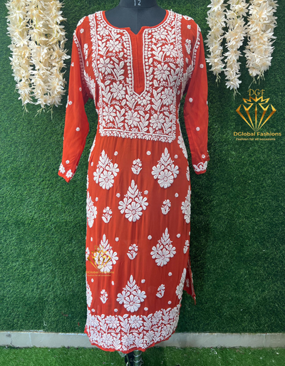 Lucknowi Chikankari Kurti Viscose Georgette 5D Chikankari