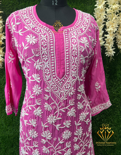 Lucknowi Chikankari Muslin Long kurti Full Jaal