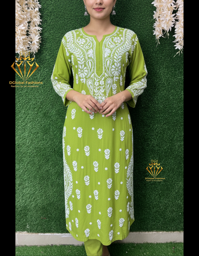 Lucknowi Chikankari Handcrafted Rayon Kurti