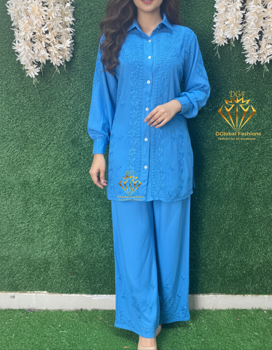 Lucknowi Chikankari Rayon Co-Ord Shirt Set