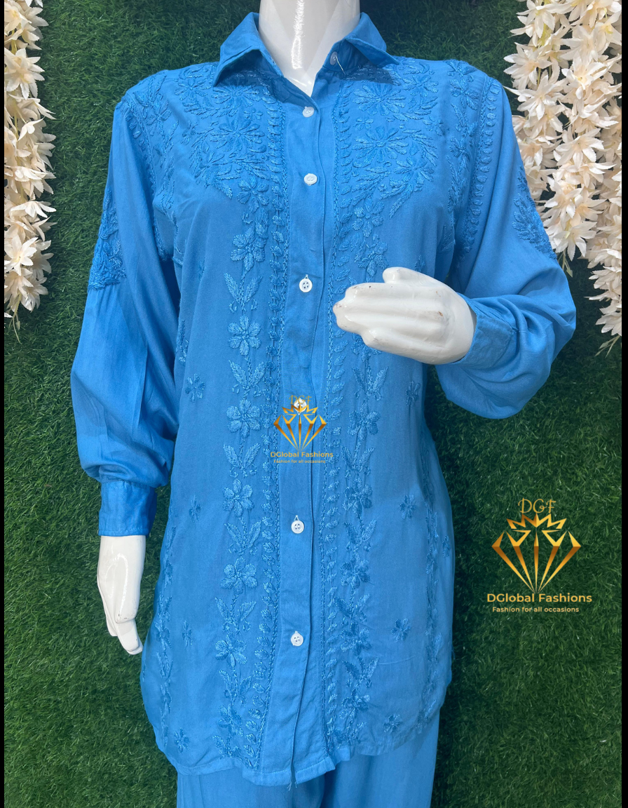 Lucknowi Chikankari Rayon Co-Ord Shirt Set